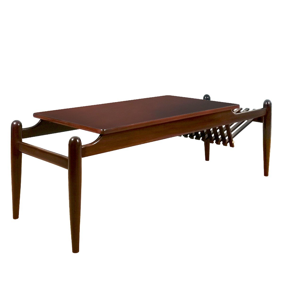 Coffee Table With Magazine Rack In Solid Mahogany - Italy 1950-photo-4