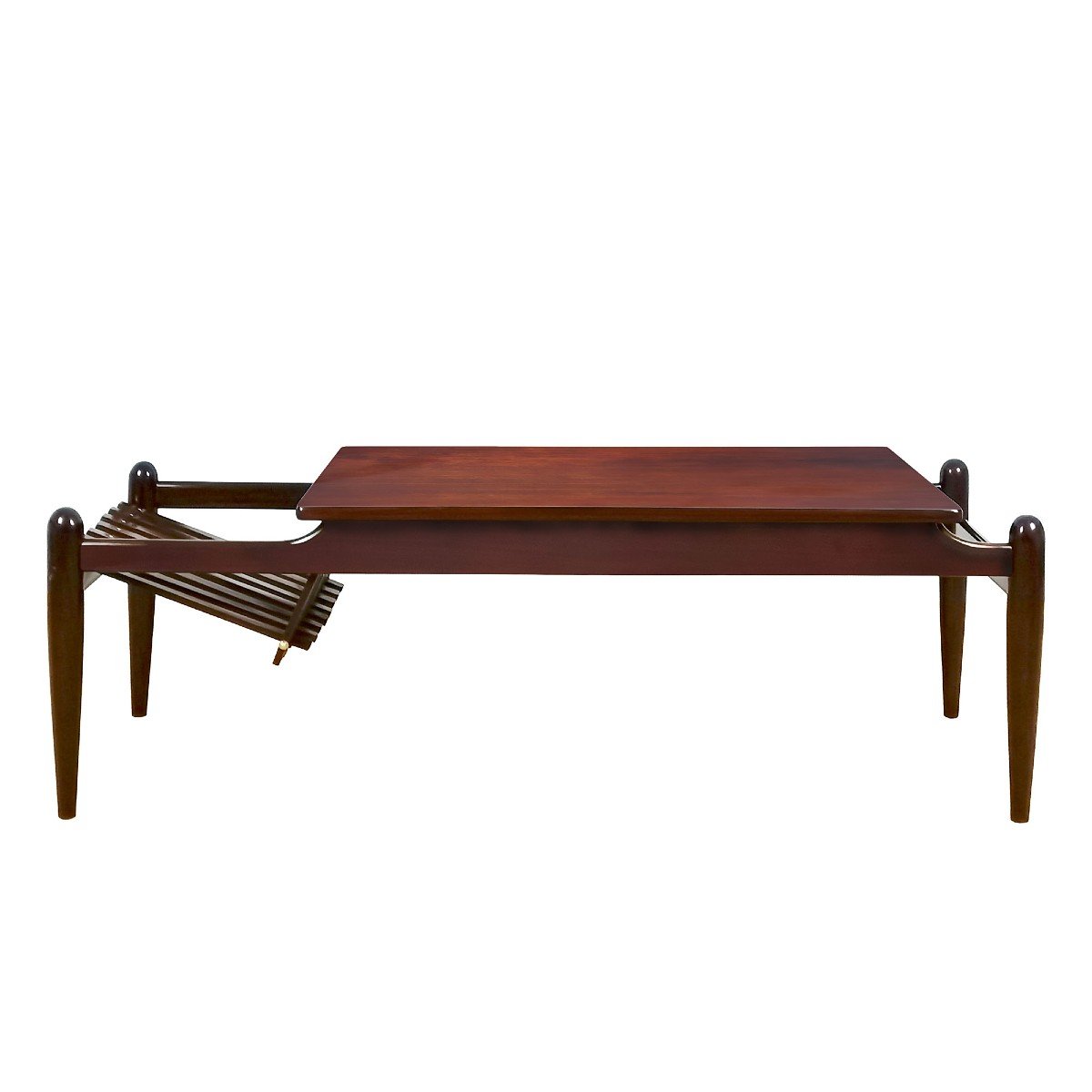 Coffee Table With Magazine Rack In Solid Mahogany - Italy 1950