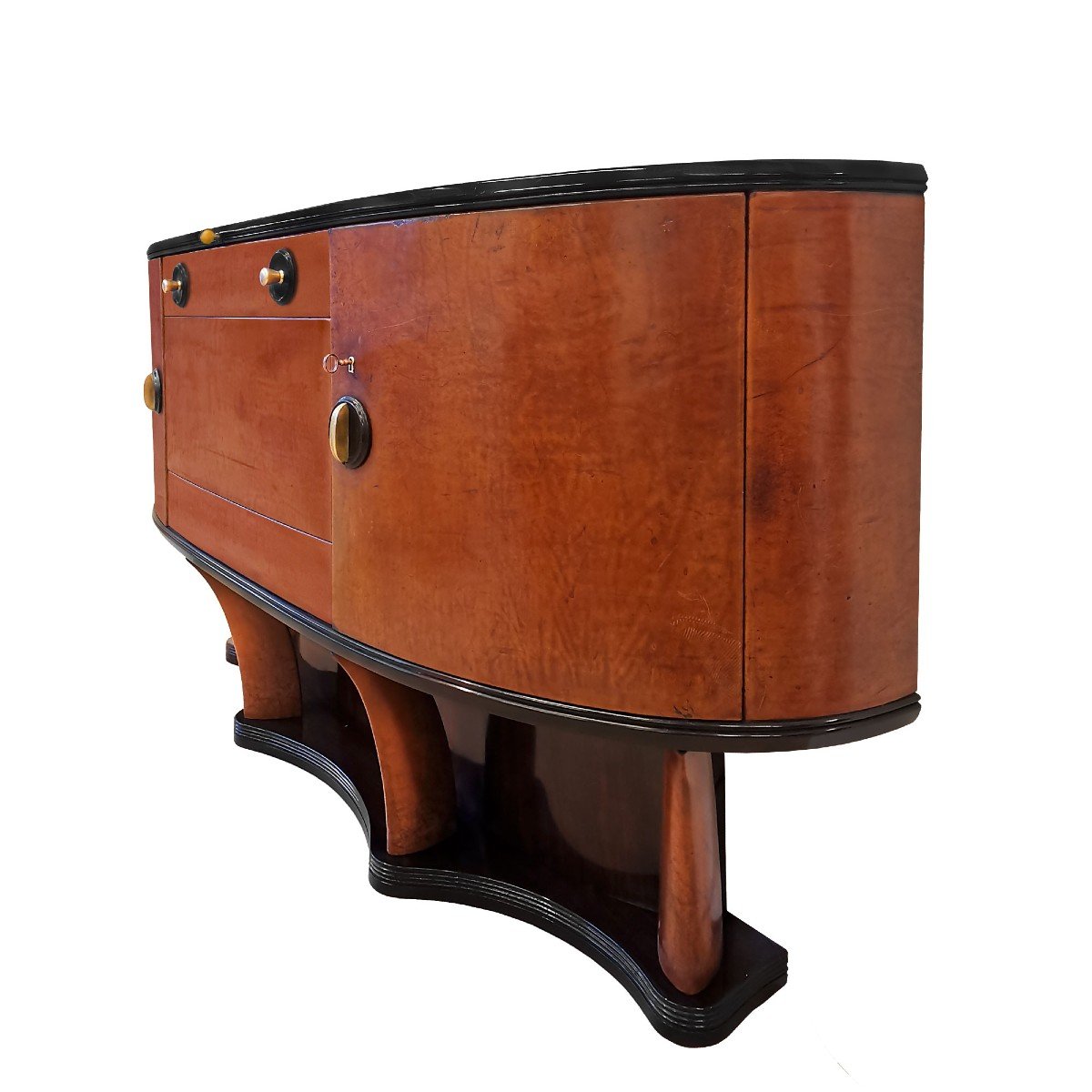 Solid Wood Bar Cabinet Covered With Thick Leather - Italy 1940-photo-8