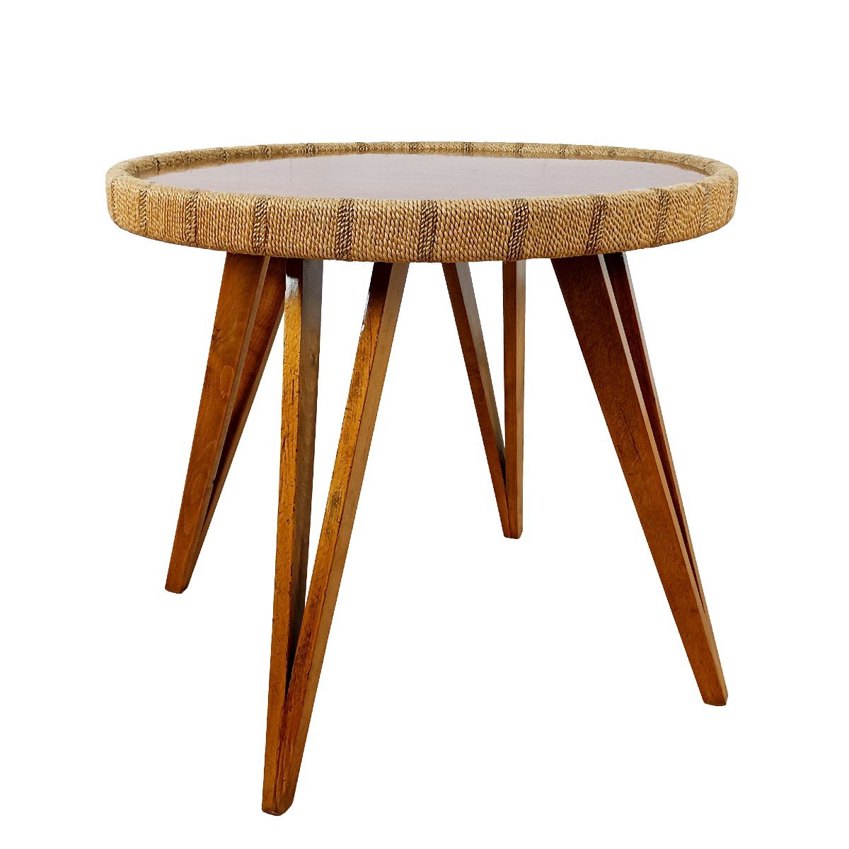 Side Table With Four Double Legs And Top In Solid Beech By Augusto Romano - Italy 1950