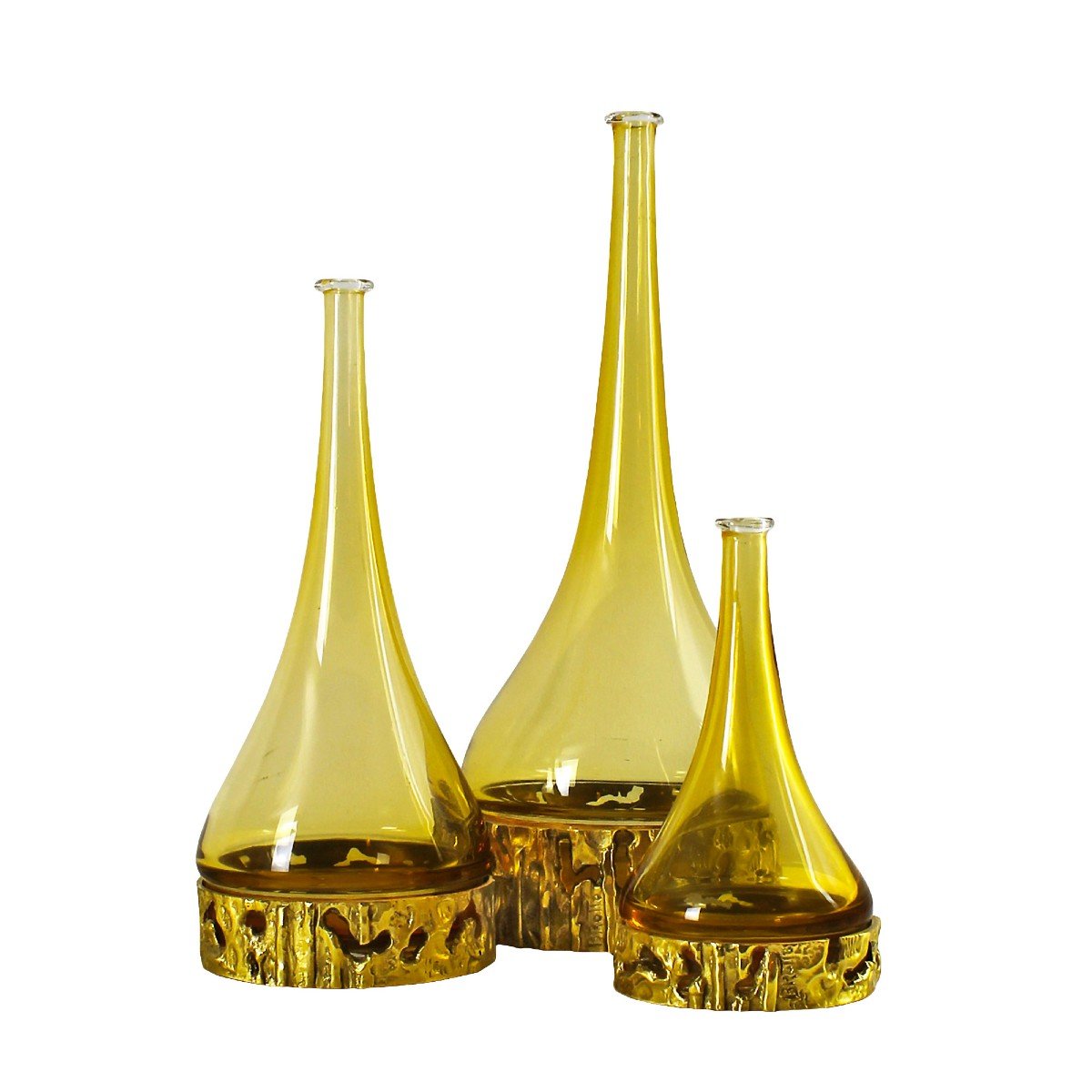 Set Of Three Murano Bottles By Angelo Brotto