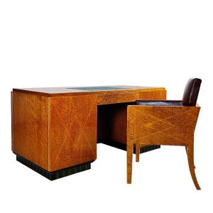 Art Deco Cubist Desk And Its Armchair – France 1930