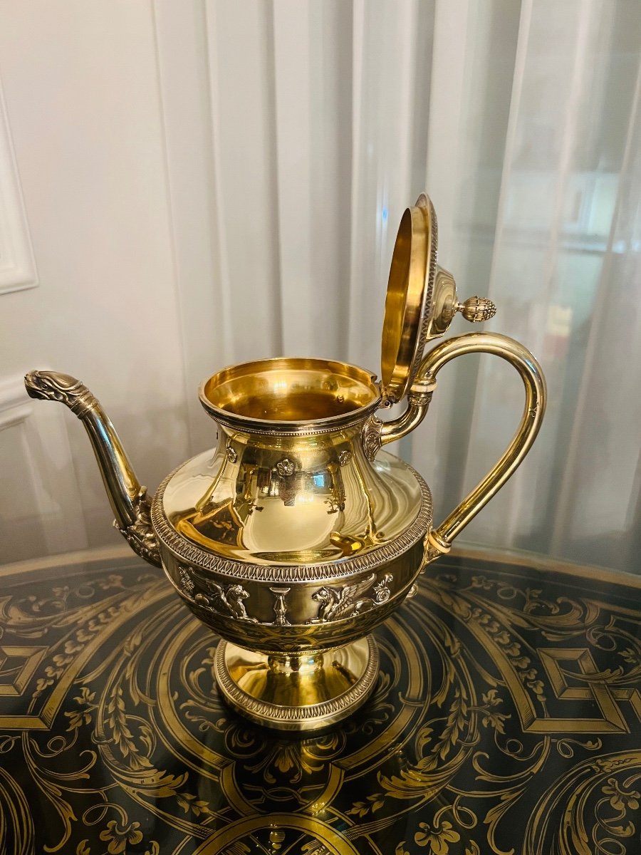 An Empire Teapot Odiot Paris Nineteenth Century Silver Gold Gilt 1100 Grams-photo-2