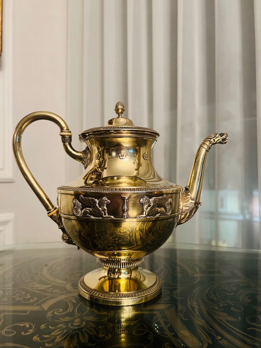 An Empire Teapot Odiot Paris Nineteenth Century Silver Gold Gilt 1100 Grams-photo-2