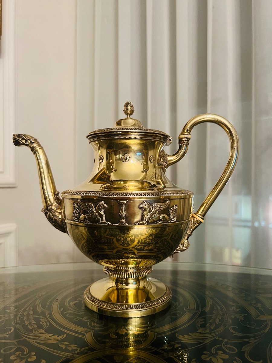 An Empire Teapot Odiot Paris Nineteenth Century Silver Gold Gilt 1100 Grams