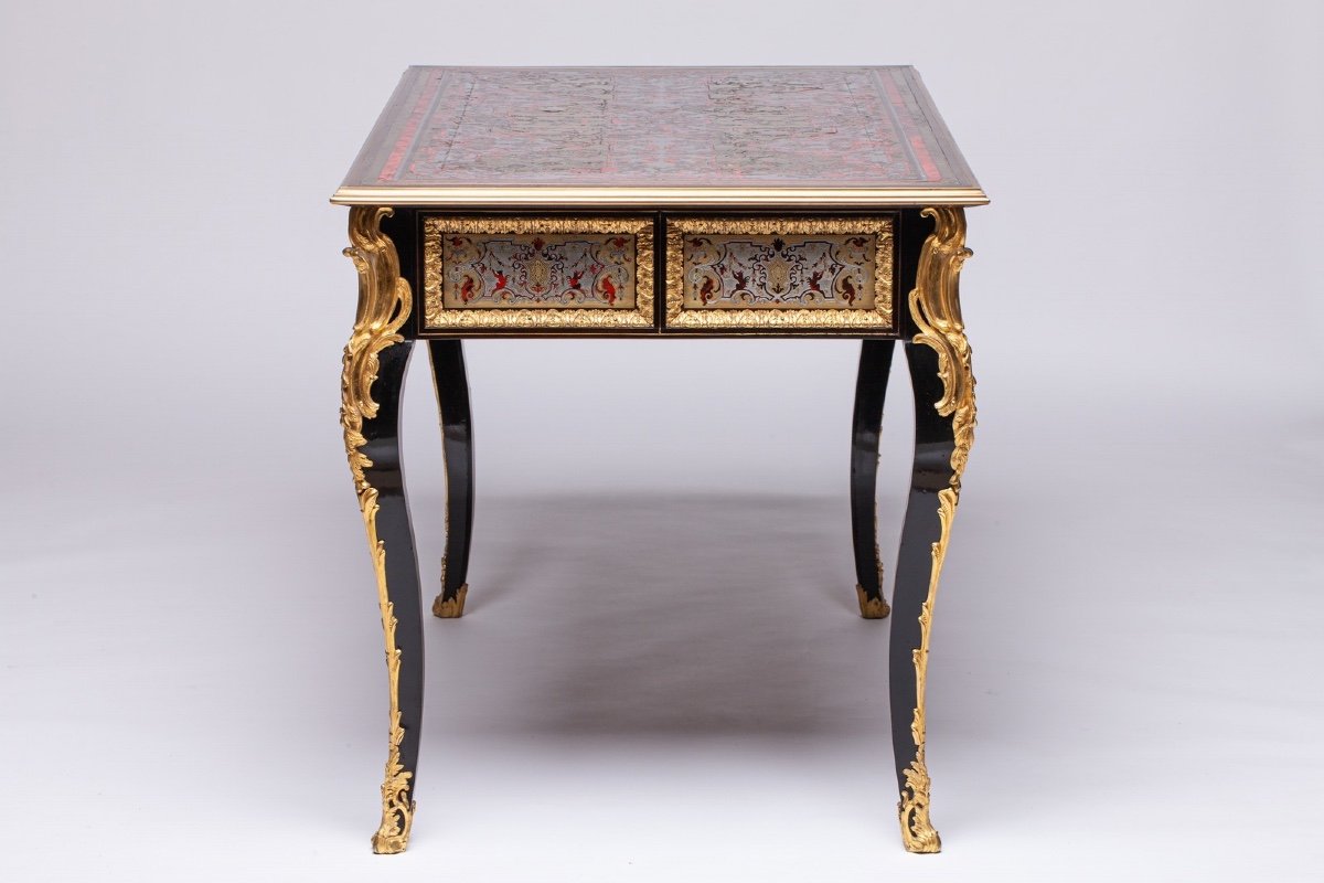 19th Century Boulle France Paris Louis XIV Style Mounted Gilt Bronze Tortoise Shell And Engraved Brass I-photo-7