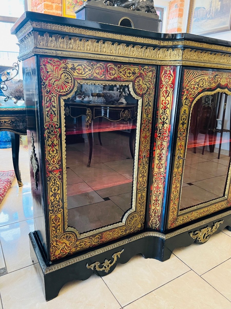 Boulle Commode Napoleon III Cabinet Three Marquetry Doors 19th Century-photo-4