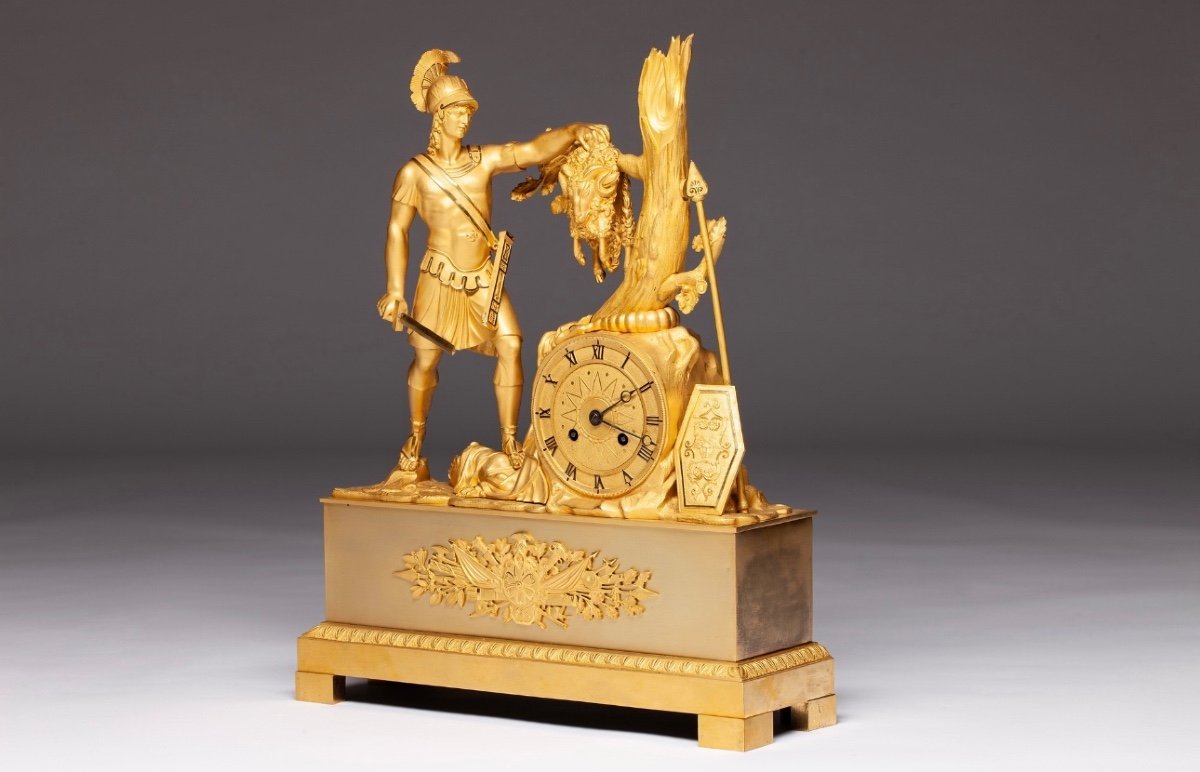 Clock Representing Jason Having Defeated The Dragon Bronze Dore Empire Movement Signed Ga 1790 - -photo-2