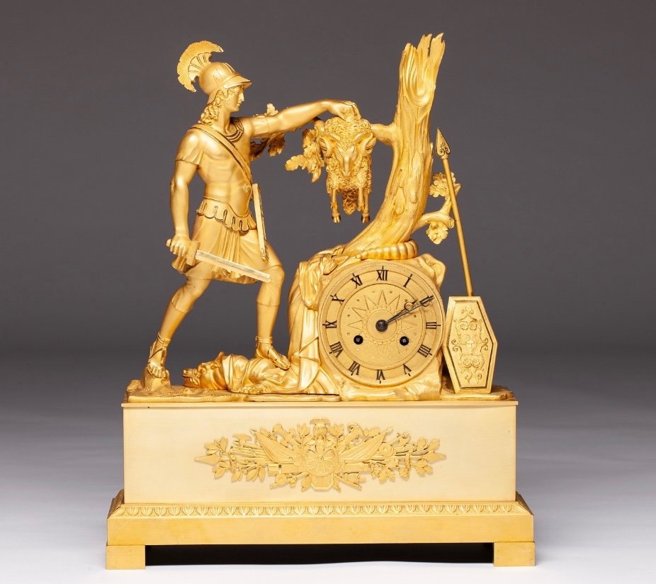 Clock Representing Jason Having Defeated The Dragon Bronze Dore Empire Movement Signed Ga 1790 - 