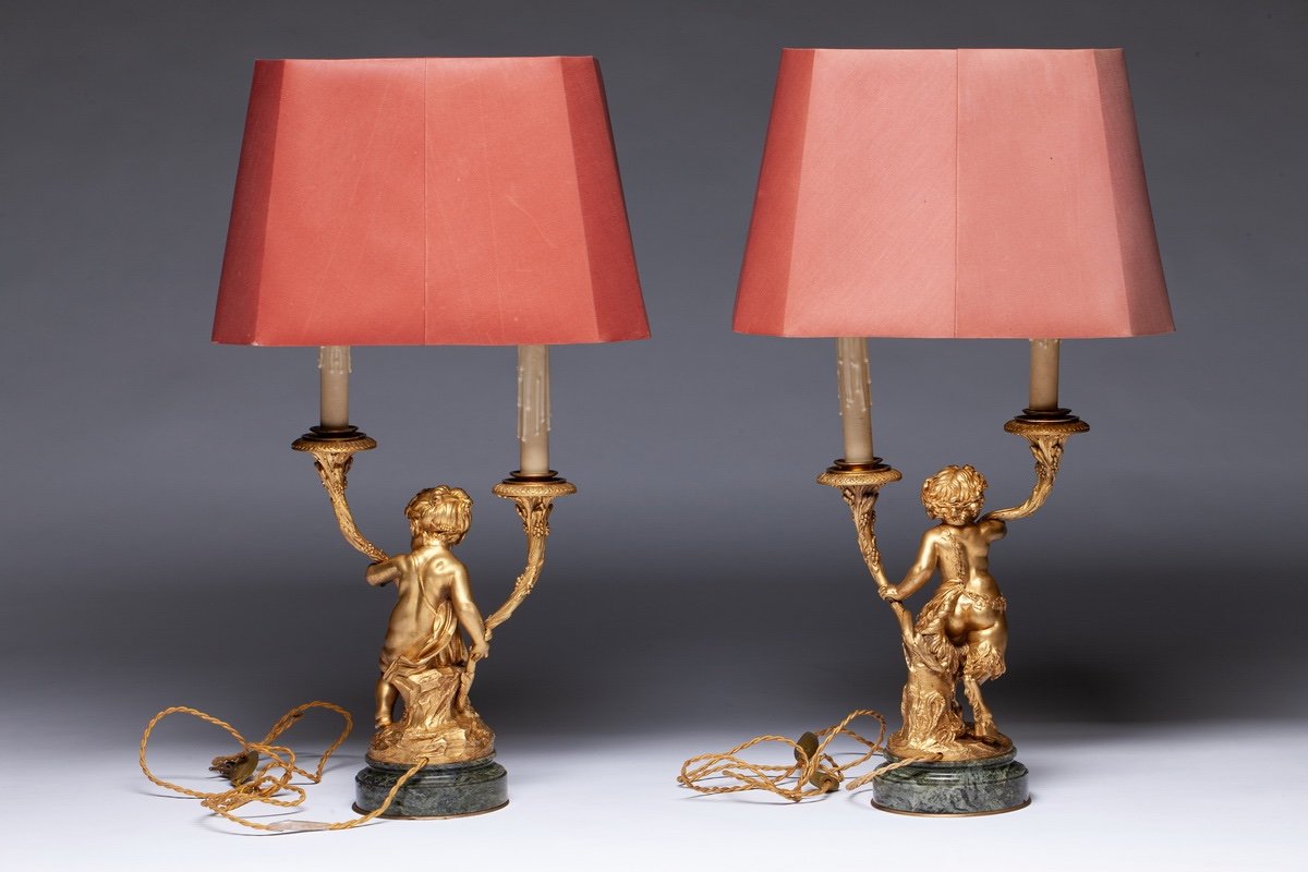 "pair Of Candlesticks / Lamps - Lf De Larue /clodion - France - 19th Century-photo-2