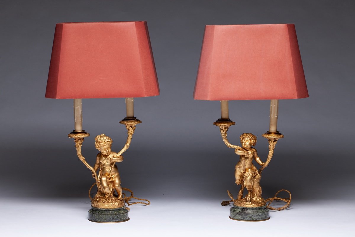 "pair Of Candlesticks / Lamps - Lf De Larue /clodion - France - 19th Century