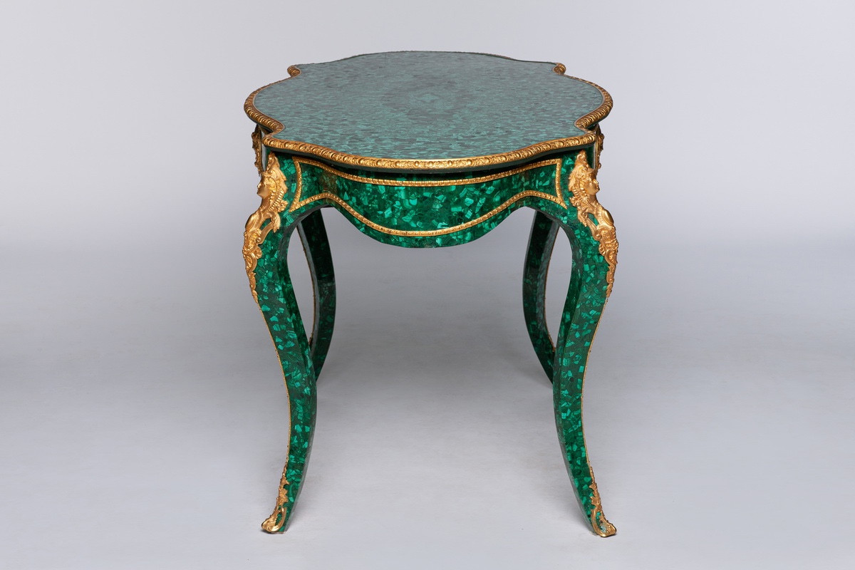 Large Malachite Desk Table Mounted In Gilt Bronze French France 20th Century-photo-4