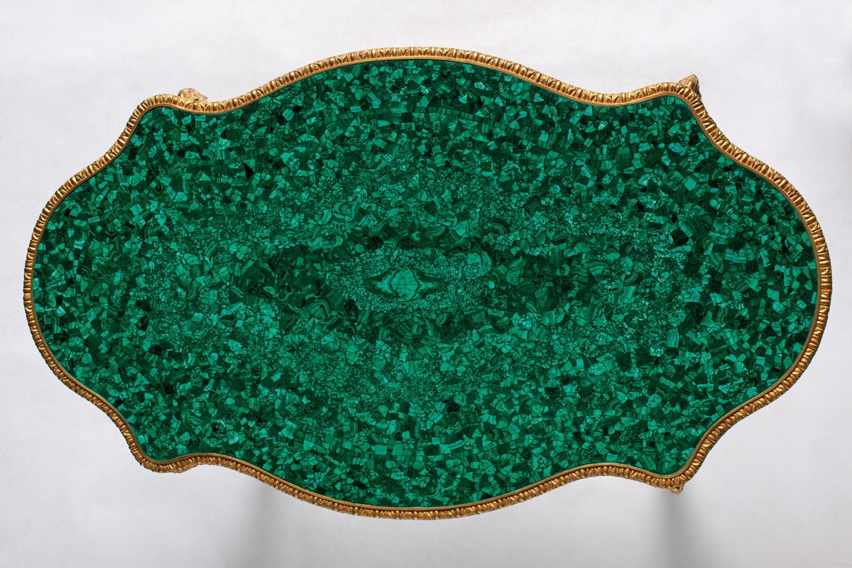 Large Malachite Desk Table Mounted In Gilt Bronze French France 20th Century-photo-1