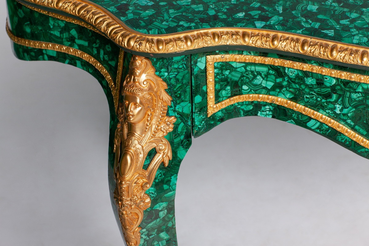 Large Malachite Desk Table Mounted In Gilt Bronze French France 20th Century-photo-4