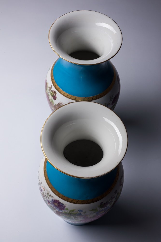 Pair Of Vases Old Paris Porcelain Blue Floral 19th Century-photo-7