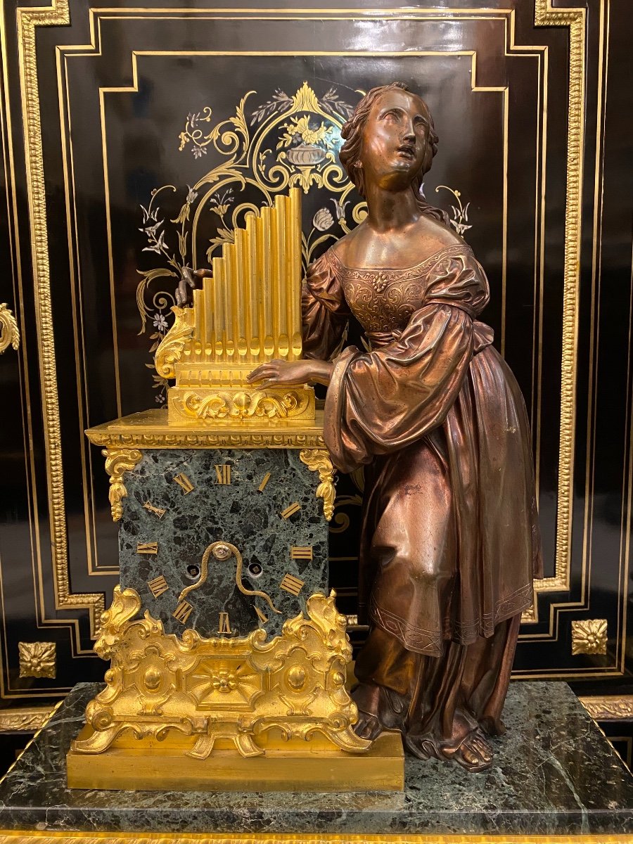 Gothic Clock With A 19th Century Snake Shaped Dial Marble And Bronze Lady-photo-2