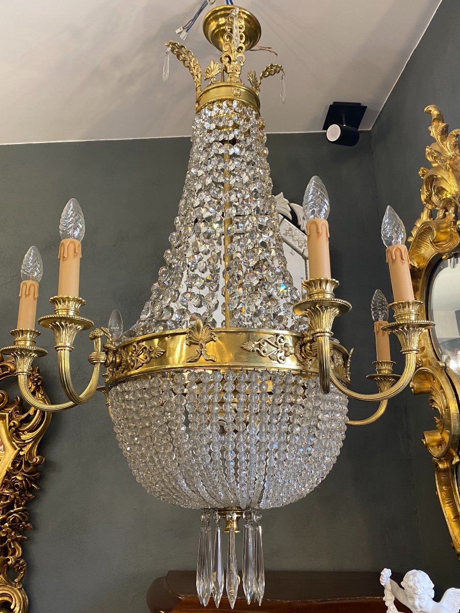 French Antique Louis XVI Style Bronze And Crystal Chandelier-photo-3