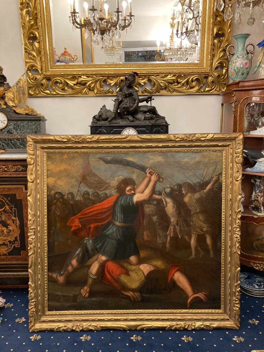 Painting On Canvas 17th Century Spanish War Scene About 1700 Years.