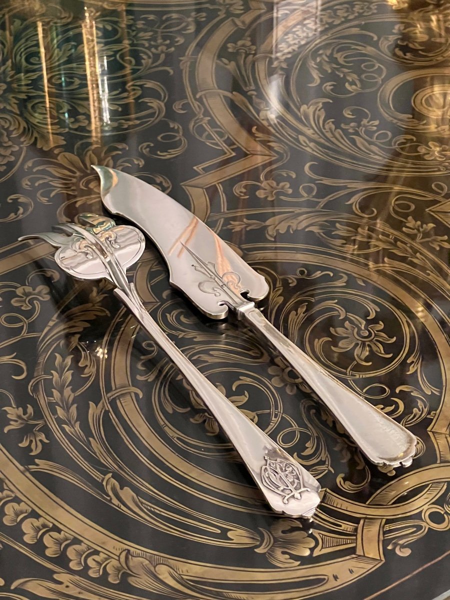 Cardeilhac Christofle France Sterling Silver Fish Serving Flatware Set 2 Stamped 240gr-photo-4