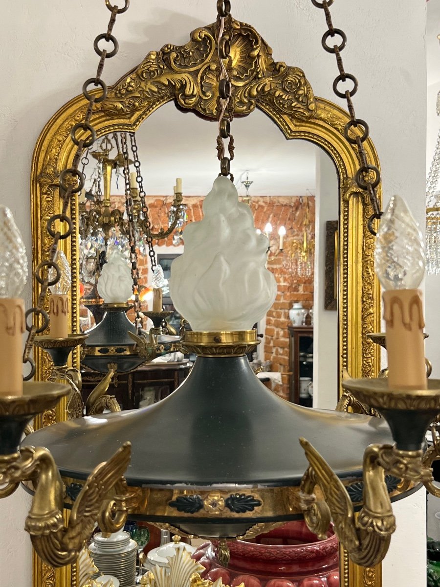 Chandelier Empire Style Bronze With Swans 19th Century 9 Lights-photo-4