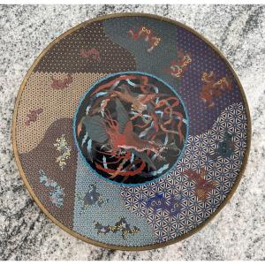 Japanese Cloisonne Enamel Dragon Charger 19th Century Asia Plate