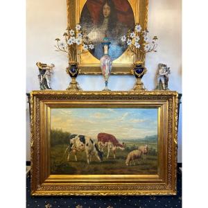 Painting Arthur De Waerhert 1881-1944 Scene Of Cows Oil On Wood