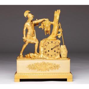 Pendule Représentant JASON AYANT VAINCU LE DRAGON Bronze Dore Empire Mouvement Signé GA 1790 - 