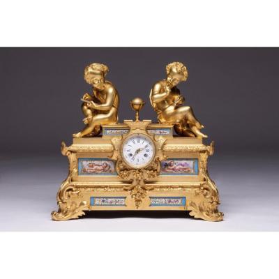 Raingo Freres And H. Picard 19th Century French Bronze Gilt Bronze And Sevres Porcelain Clock 