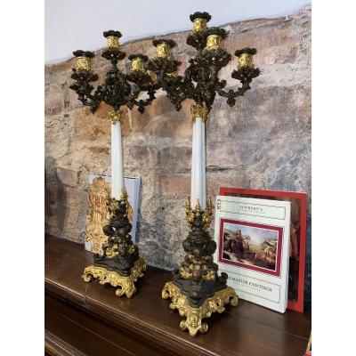 Pair Of 19th Century French Empire Bronze And Ormolu Candelabra