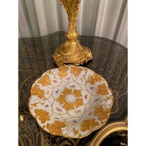 German Porcelain Cabinet Plate Meissen Gold Gilt Hand Painted Flower Rose