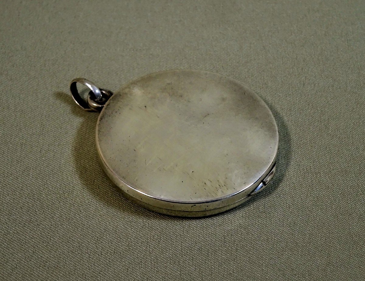 Felix Rasumny, Beautiful Small Art Nouveau Circular Silver Mirror, Bag Or Pendant Depicting The Goddess Psyche-photo-8