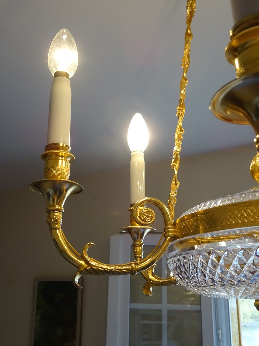 Empire-consulate Style Gilt Bronze And Cut Crystal Chandelier, In Very Good Condition-photo-4