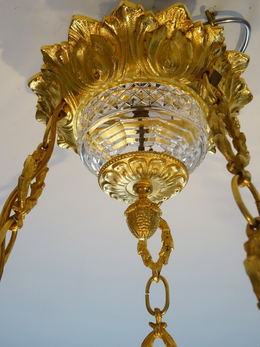 Empire-consulate Style Gilt Bronze And Cut Crystal Chandelier, In Very Good Condition-photo-7