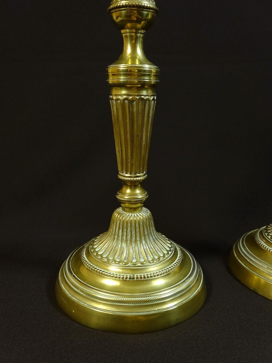 Paire De Flambeaux En Bronze  Du XVIIIeme Si&egrave;cle, Epoque Louis XVI, Beau Mod&egrave;le Ouvrag&eacute;-photo-4