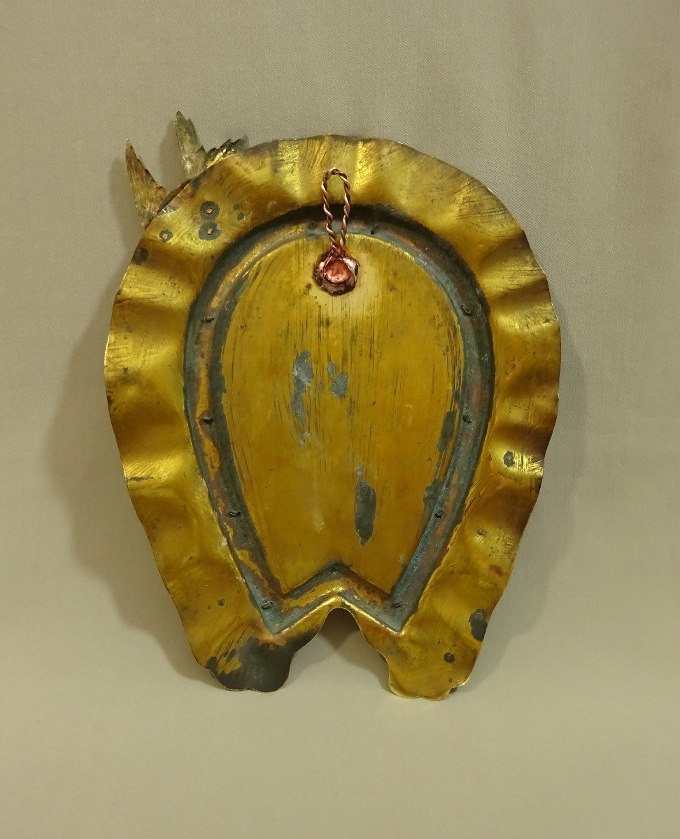 19th Century Movement Mirror In Golden Brass With Flower Applique Motifs And A Bird-photo-6