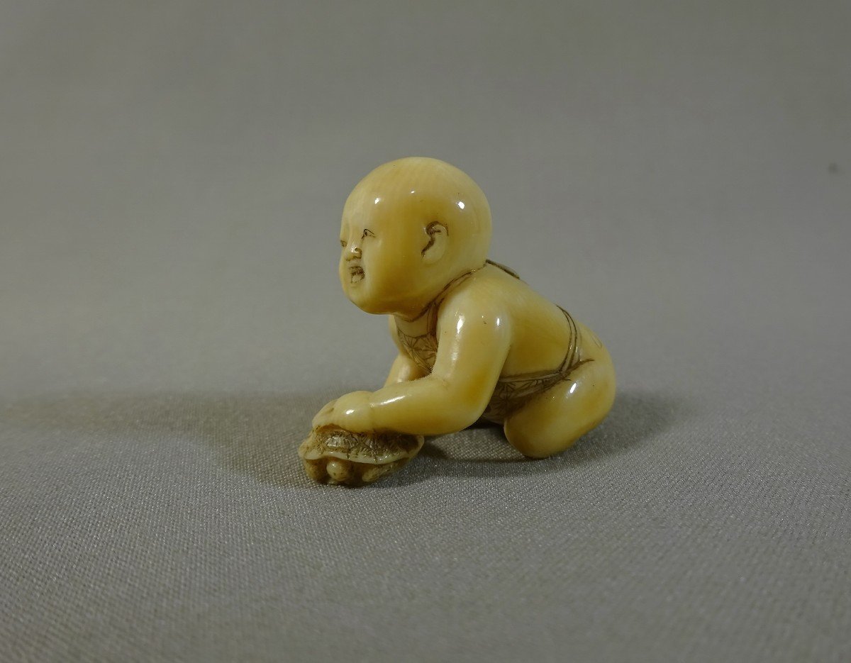 By Tomomasa, Japan Edo Period, (1630-1868) Netsuke Depicting A Boy Playing With A Turtle, Mid-19th Century-photo-5