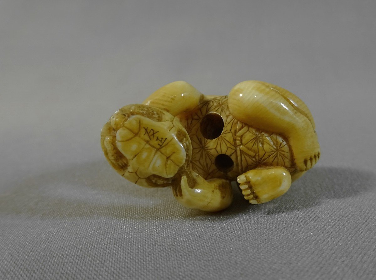 By Tomomasa, Japan Edo Period, (1630-1868) Netsuke Depicting A Boy Playing With A Turtle, Mid-19th Century-photo-7