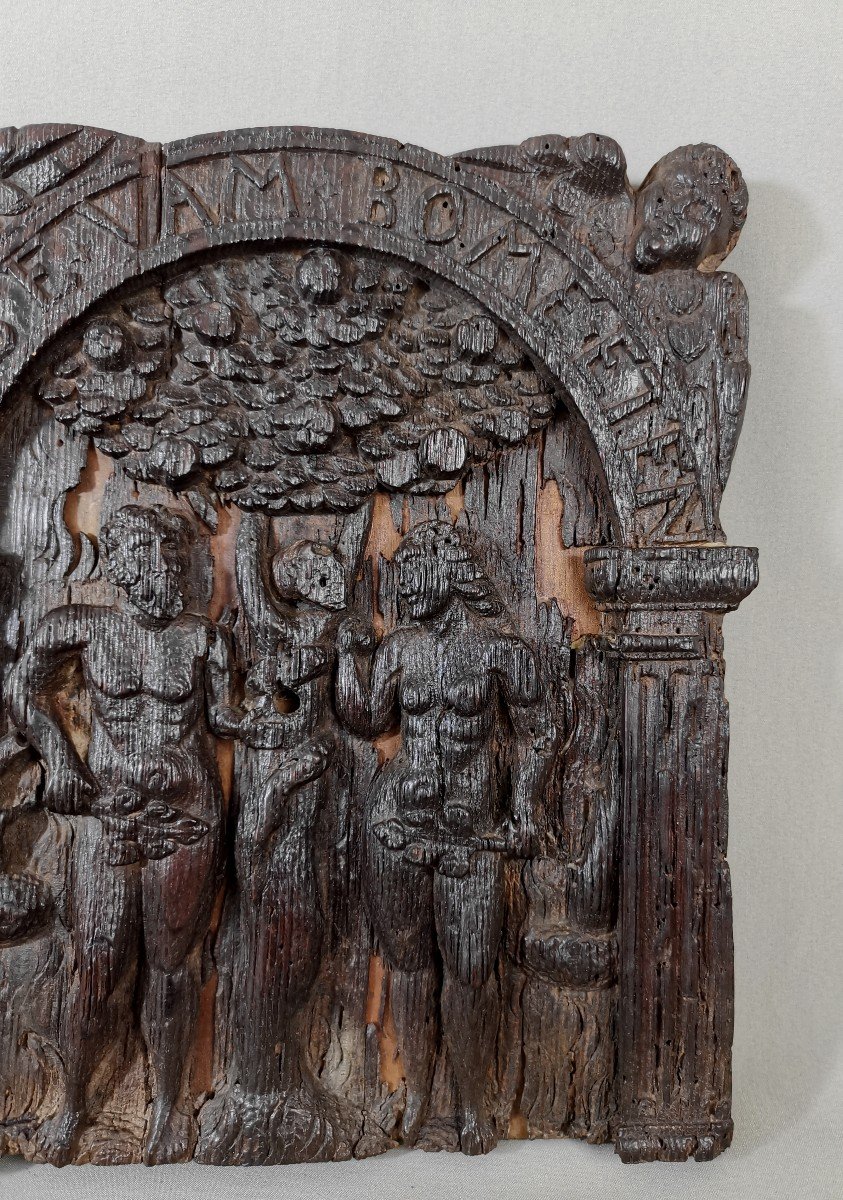 16th Century Flanders, Low Relief Carved Oak Panel, Adam And Eve Or The Original Sin-photo-4