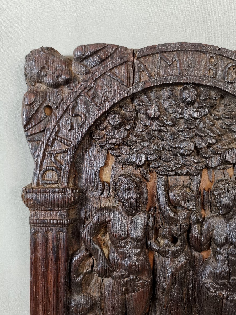 16th Century Flanders, Low Relief Carved Oak Panel, Adam And Eve Or The Original Sin-photo-1