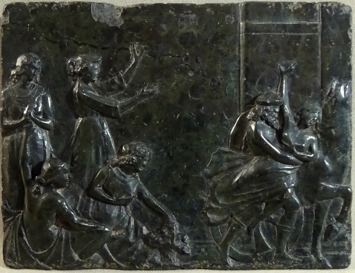 Italie XVIIe Siècle, Bas-relief Renaissance en Marbre , Gravé d'Une Scène De l'Enlèvement Des Sabines-photo-2