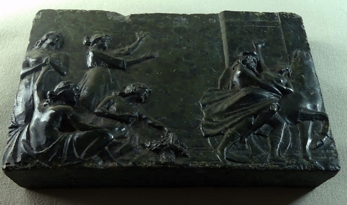 Italie XVIIe Siècle, Bas-relief Renaissance en Marbre , Gravé d'Une Scène De l'Enlèvement Des Sabines-photo-3