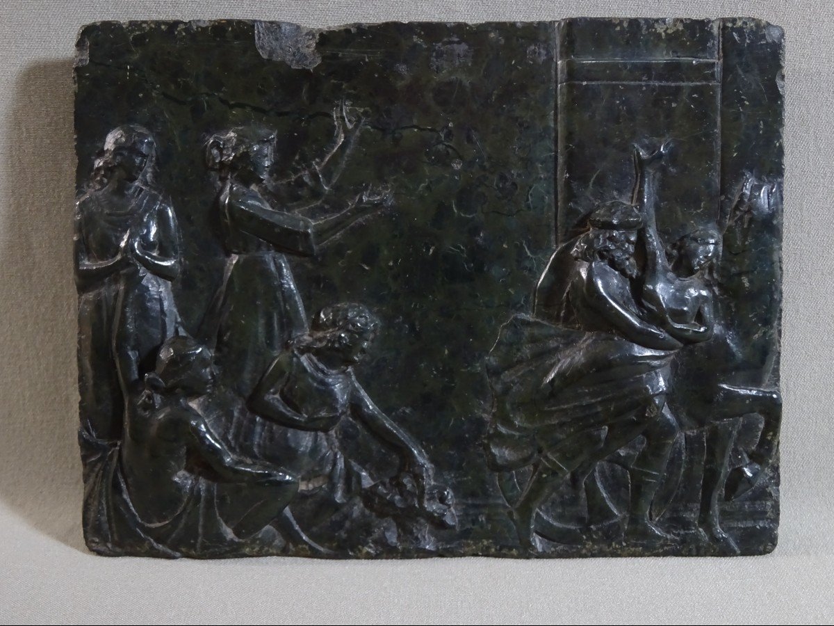 Italie XVIIe Siècle, Bas-relief Renaissance en Marbre , Gravé d'Une Scène De l'Enlèvement Des Sabines