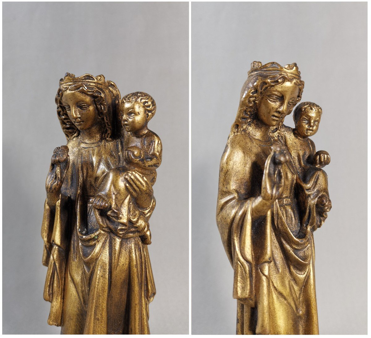 14th-15th Century Gothic Mosan Virgin And Child, Chased And Gilded Cast Bronze-photo-3