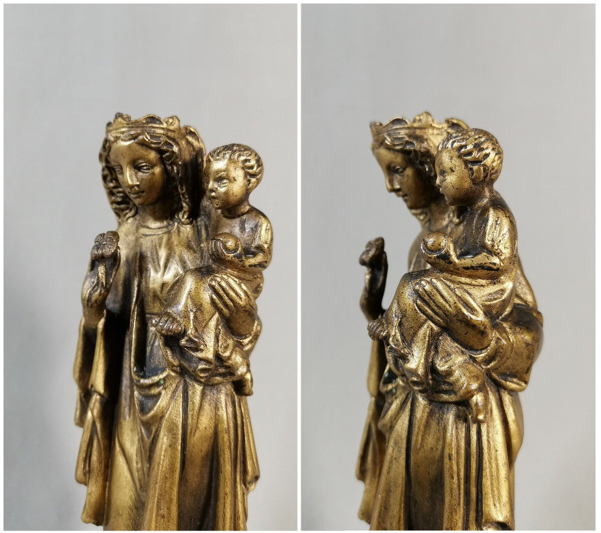 14th-15th Century Gothic Mosan Virgin And Child, Chased And Gilded Cast Bronze-photo-1