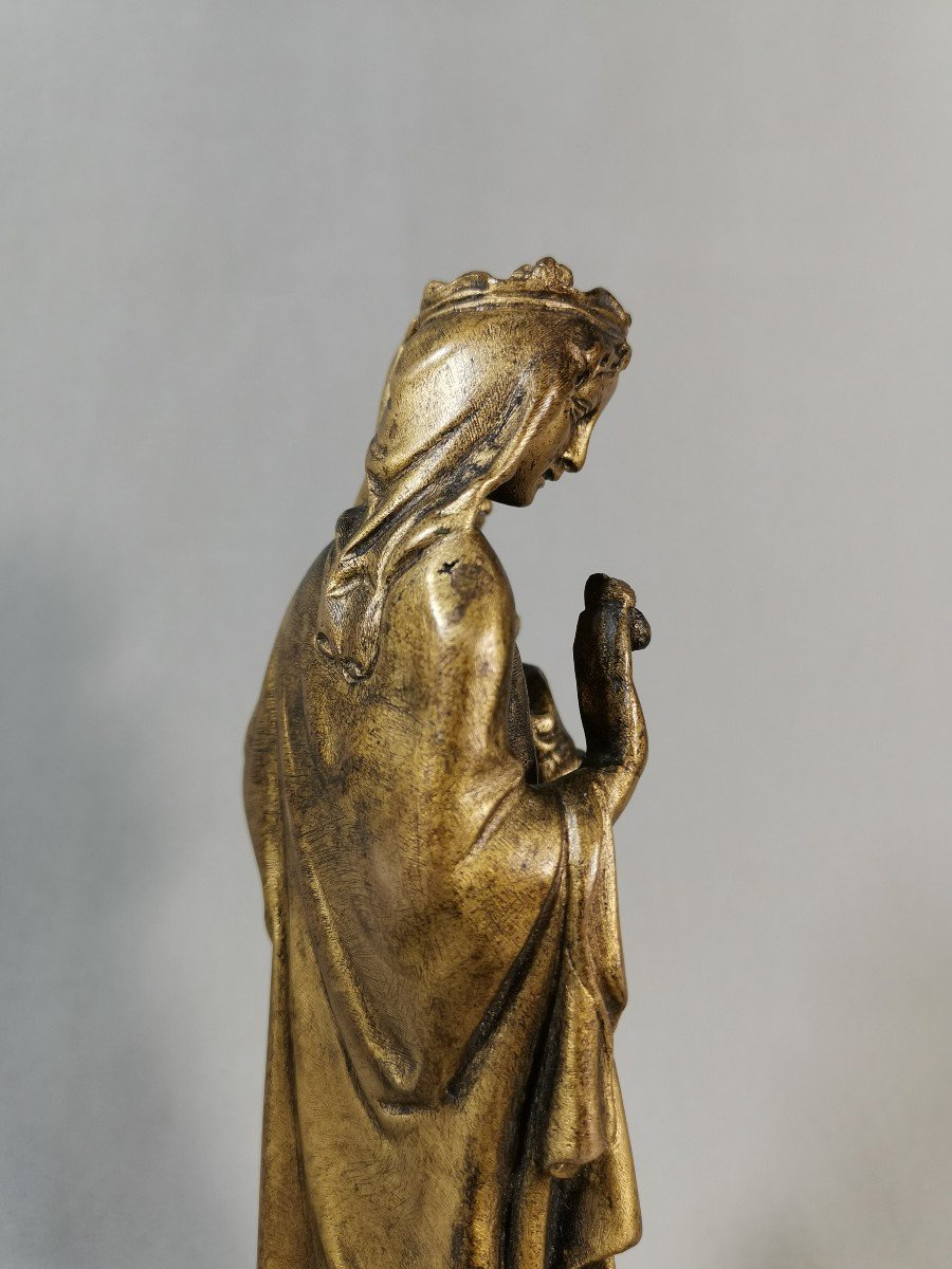 14th-15th Century Gothic Mosan Virgin And Child, Chased And Gilded Cast Bronze-photo-5