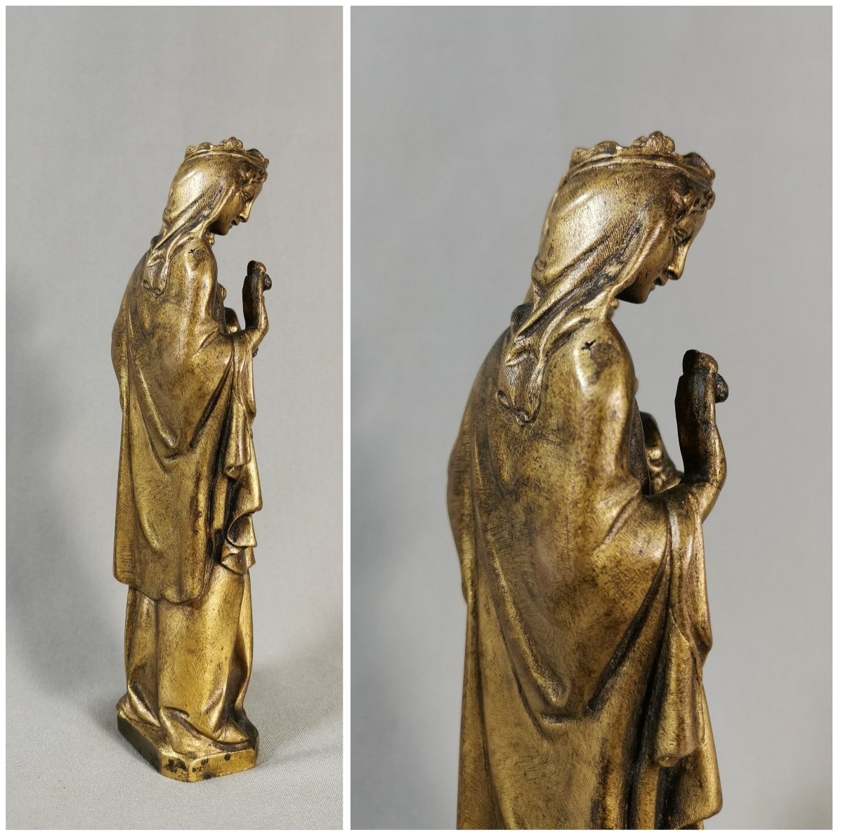 14th-15th Century Gothic Mosan Virgin And Child, Chased And Gilded Cast Bronze-photo-6