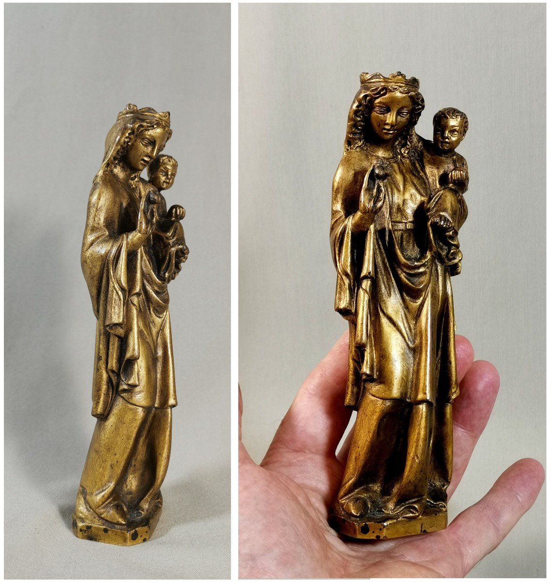 14th-15th Century Gothic Mosan Virgin And Child, Chased And Gilded Cast Bronze-photo-7