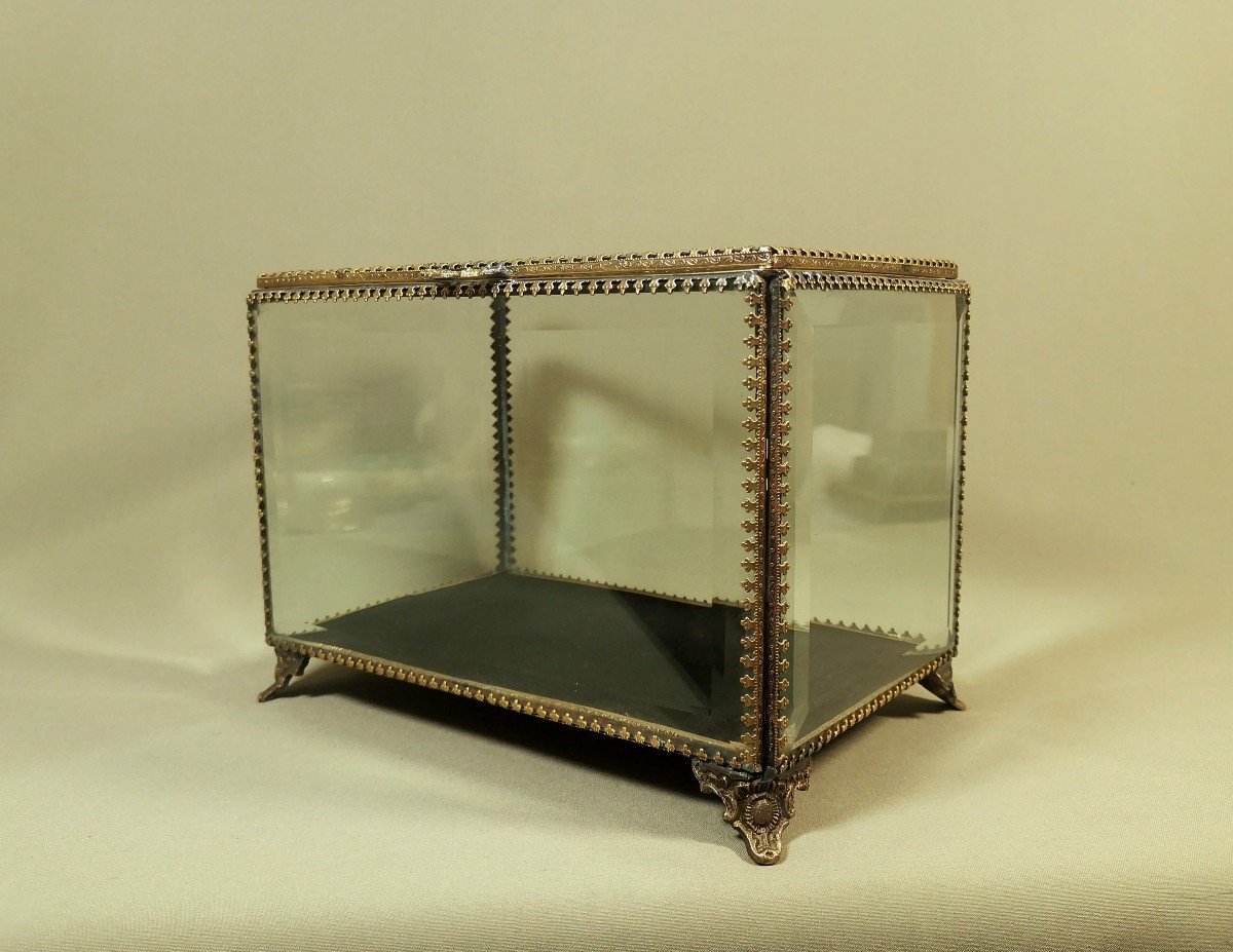 Large Old Box From The 19th Century In Cut Glass And Ornate & Gilded Brass-photo-6