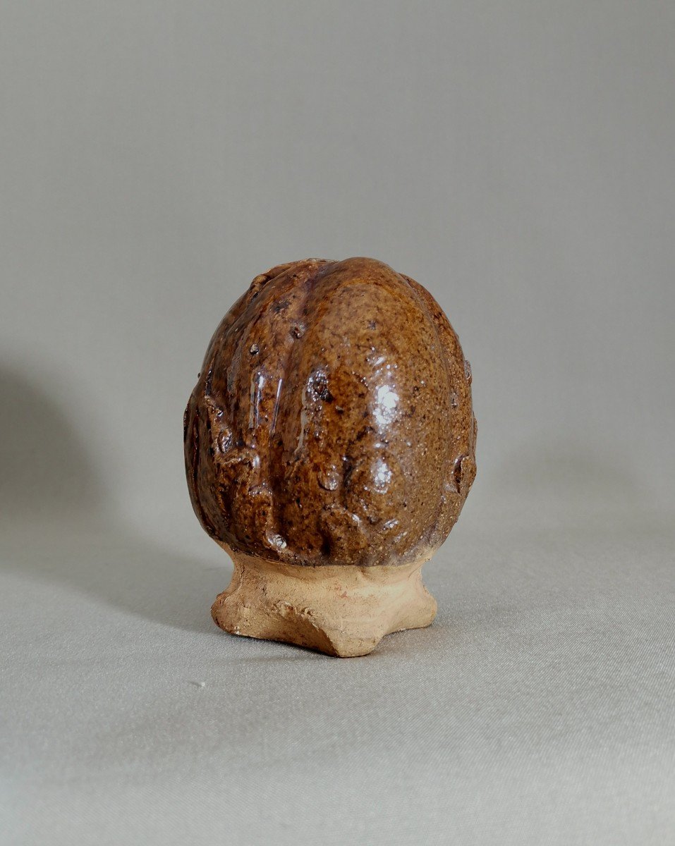 19th Century Piggy Bank In The Shape Of Acorn, Glazed Earth Work Ligron Or Bonnétable (sarthe).-photo-3