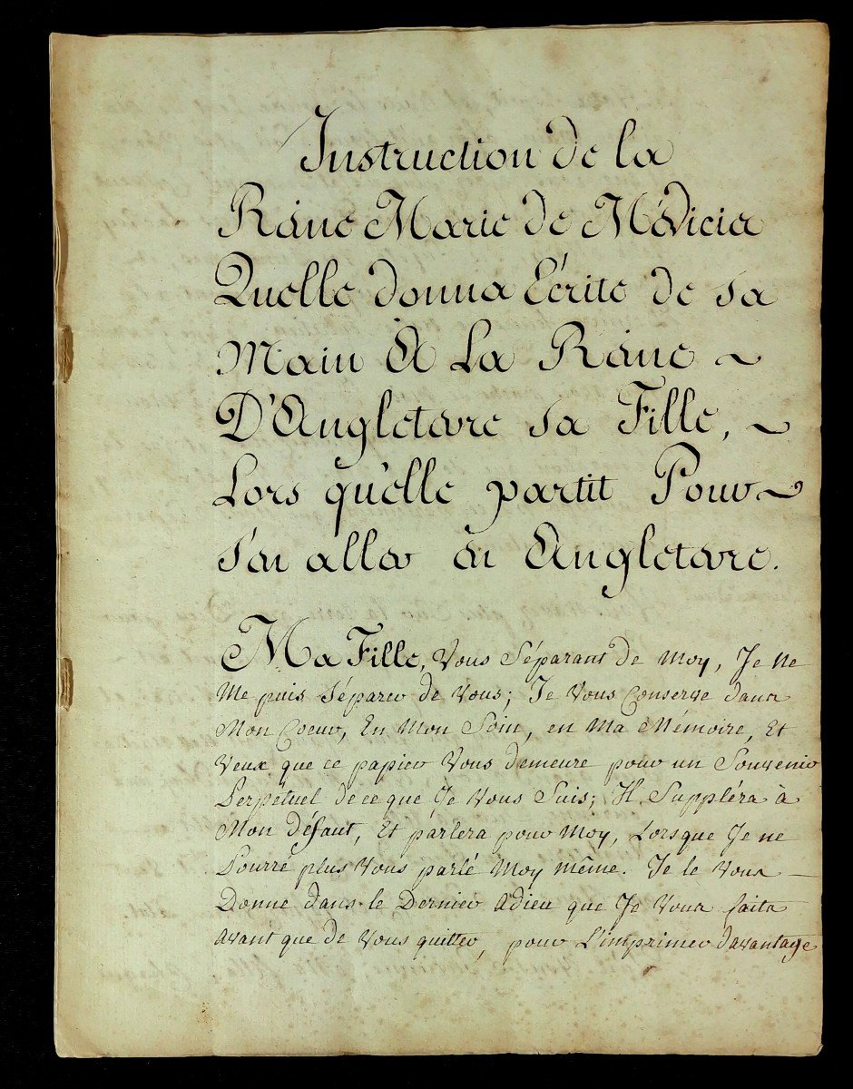 Écrits des Instruction de Catherine de Médicis Reine de France à la Reine d'Angleterre sa Fille